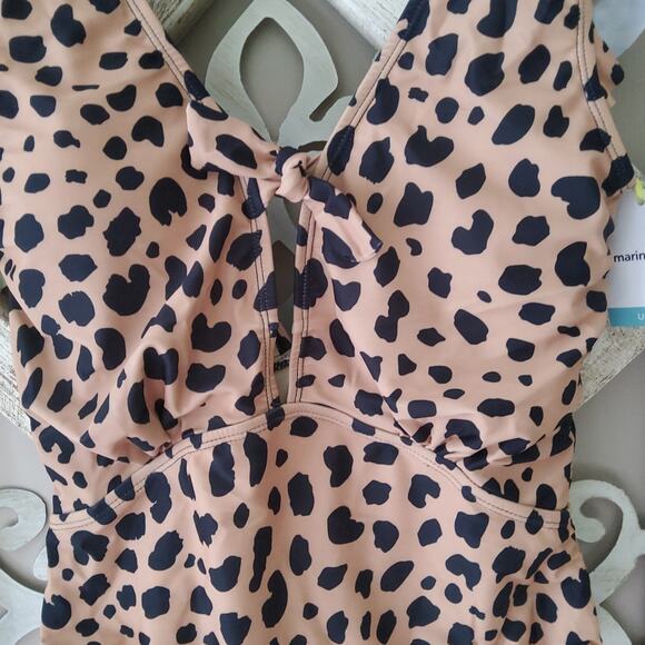 Marina West Women's One Piece Ruffle Swimsuit in Creamy Beige Leopard Print - Picture 7 of 11